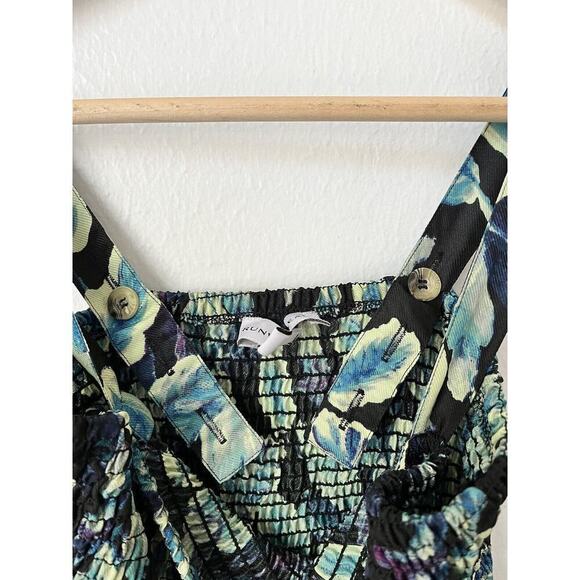 Runway Ready black green leaf‎ print smock wide leg polyester jumpsuit M Romper - Picture 8 of 8